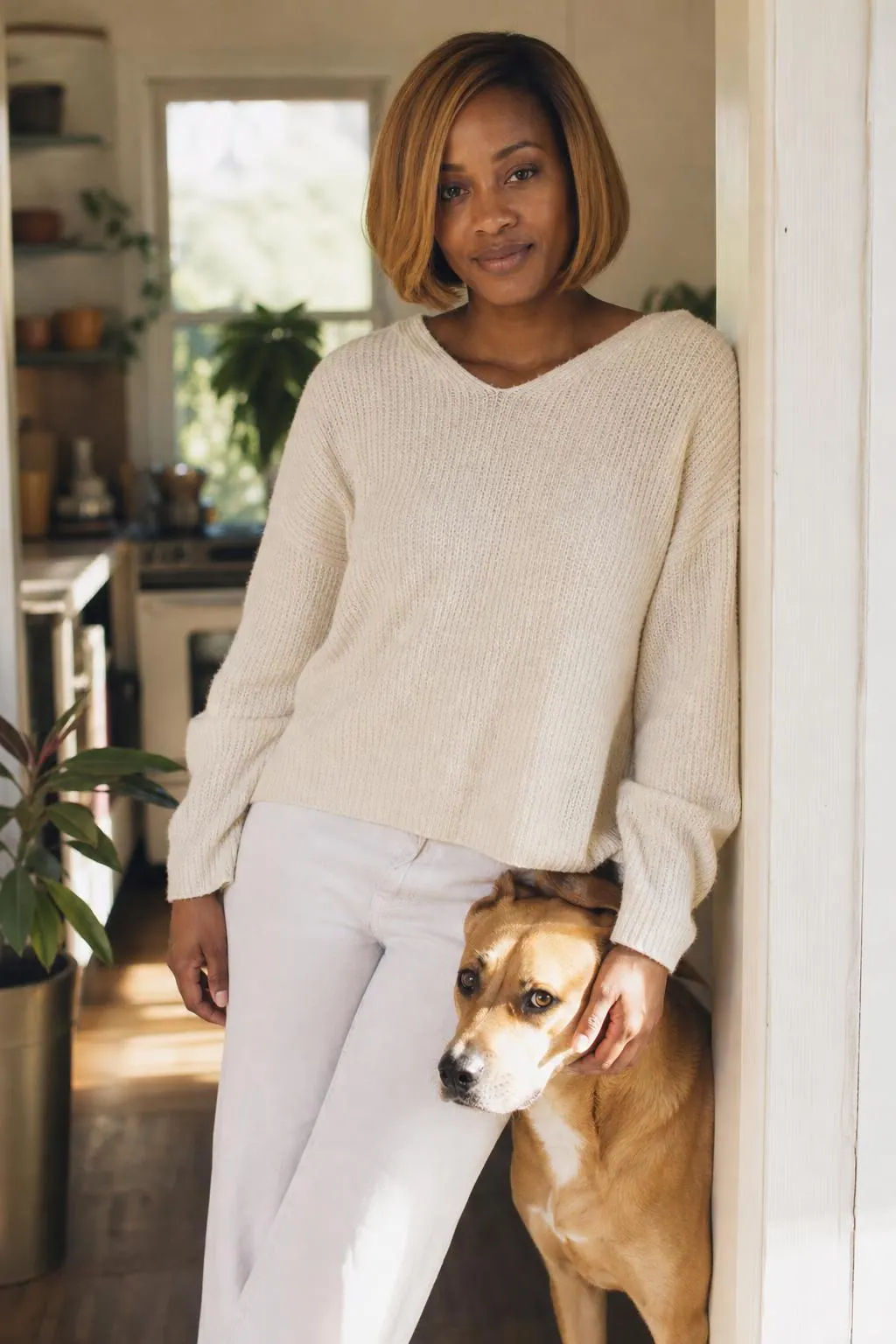 Sample portrait of a person and a dog together